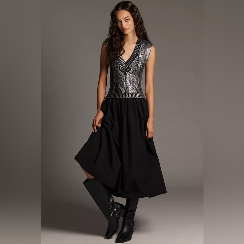 NWT! Anthropologie Pilcro Sleeveless V-Neck Foil Twofer Midi Dress - Medium 👝